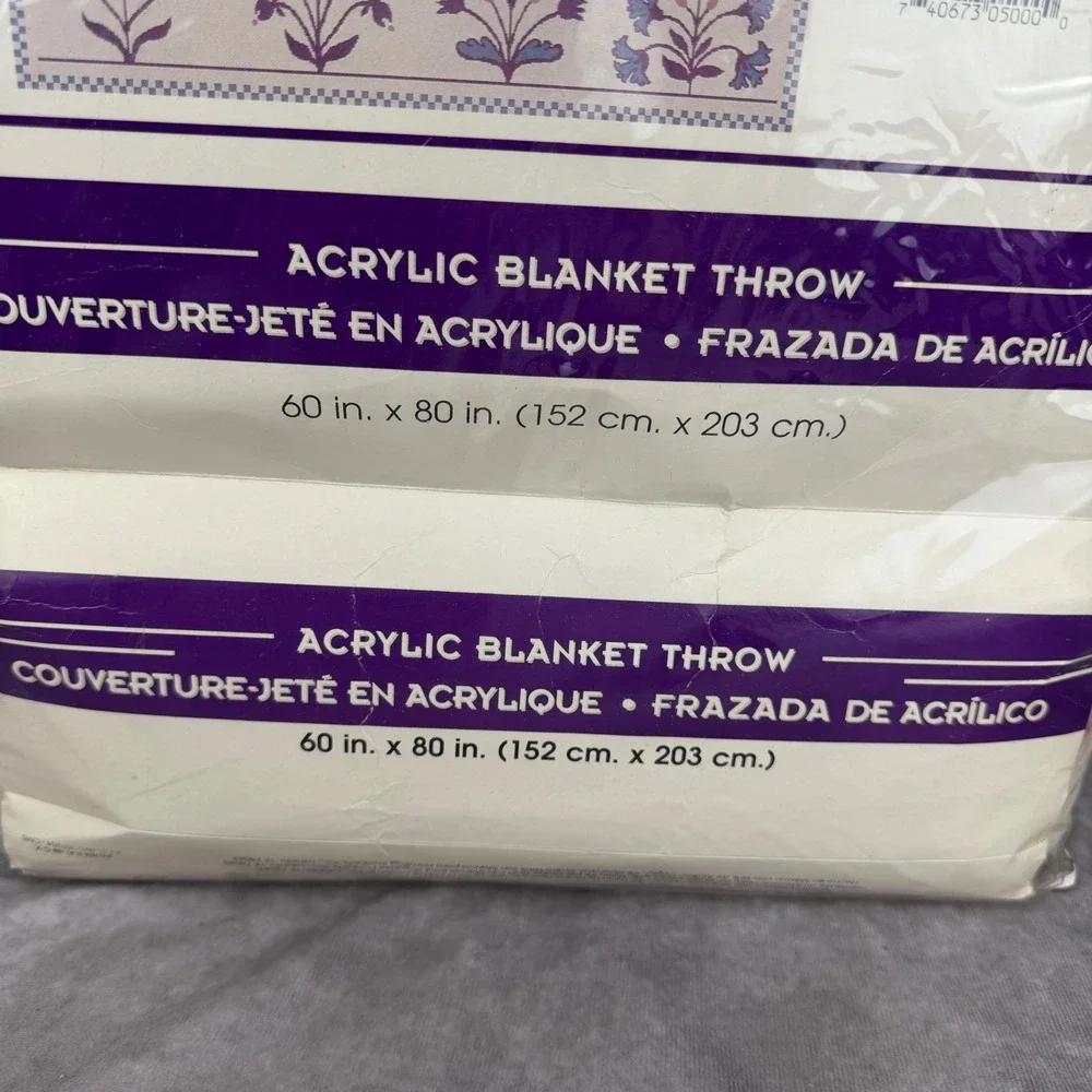 Vtg 90s Y2K Fuzzy Cottagecore Farmhouse Blanket Throw 60x80 Folk Art Country NEW